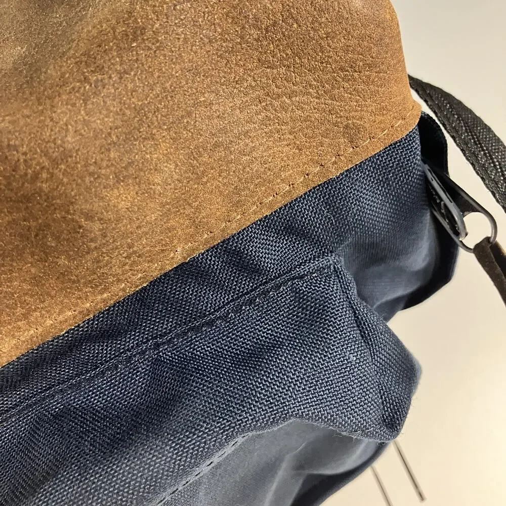 Vintage EASTPAK Backpack Cowhide Leather Bottom Padded Straps Blue School Bag
